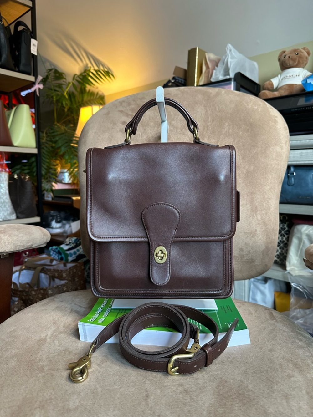 Coach Station Bag 1998 Vintage Brown Leather Brass Gold Hardware Good Condition